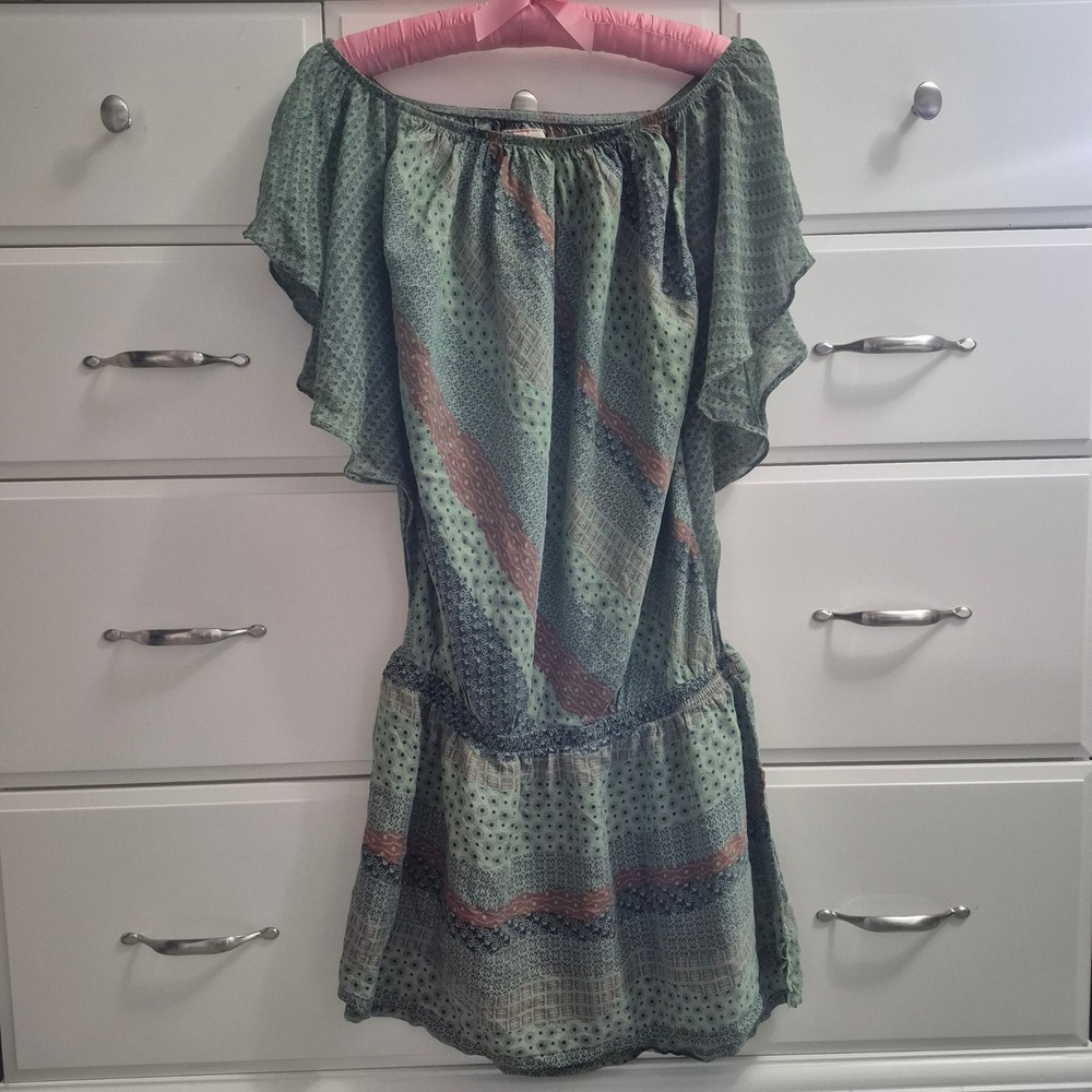 Gypsy 05 Dress Women's Small Off Shoulder Green Paisley Print Boho Chic